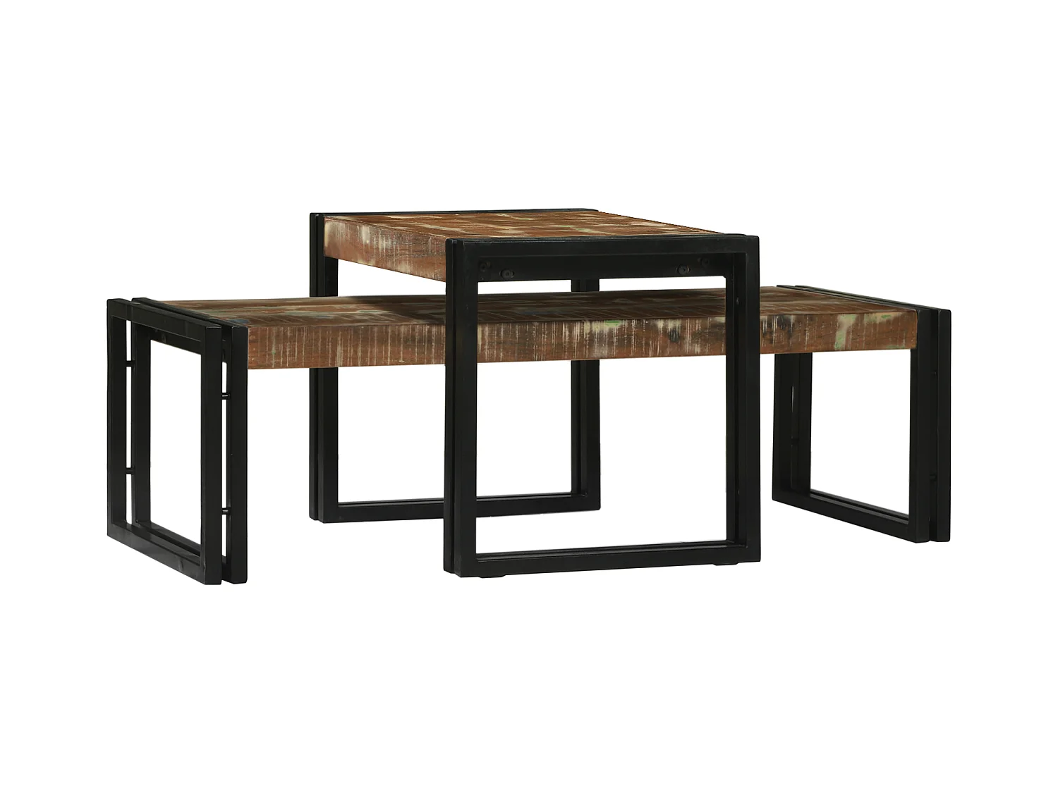 Ensemble de 2 Tables Basses en Bois Massif Récupéré