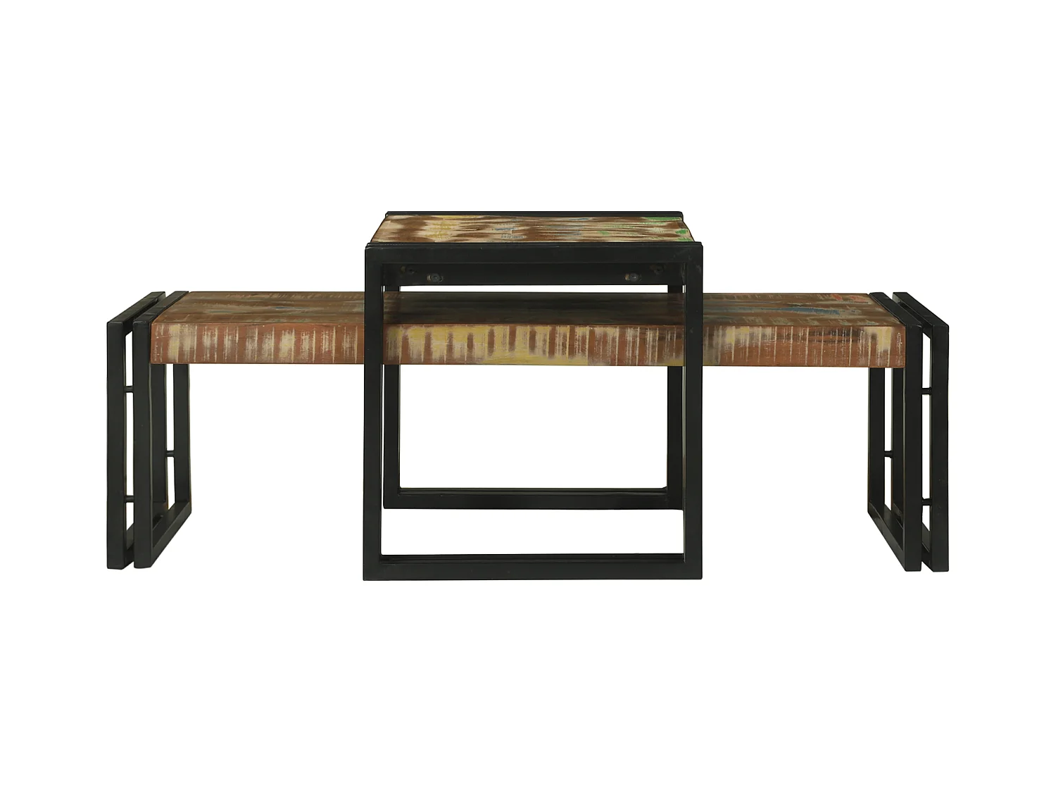 Ensemble de 2 Tables Basses en Bois Massif Récupéré