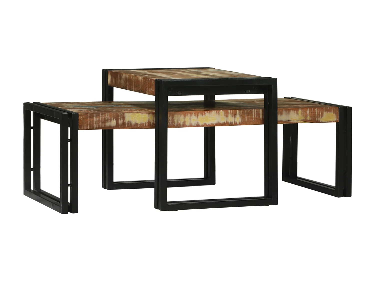 Ensemble de 2 Tables Basses en Bois Massif Récupéré