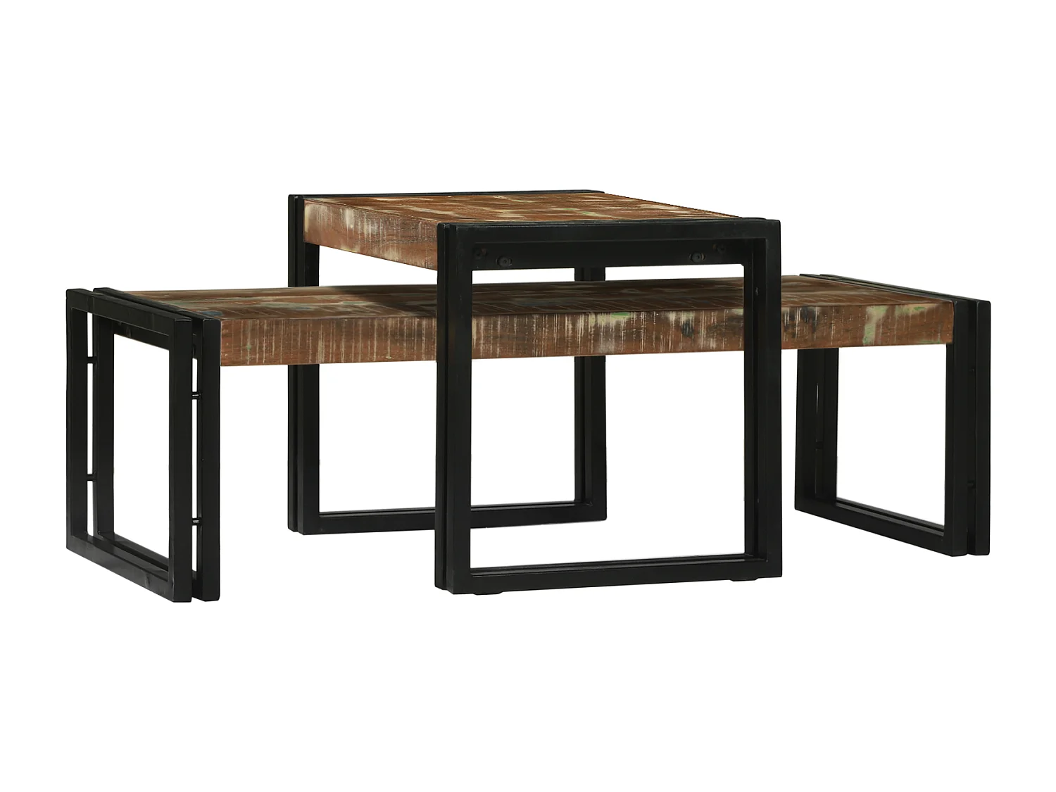Ensemble de 2 Tables Basses en Bois Massif Récupéré