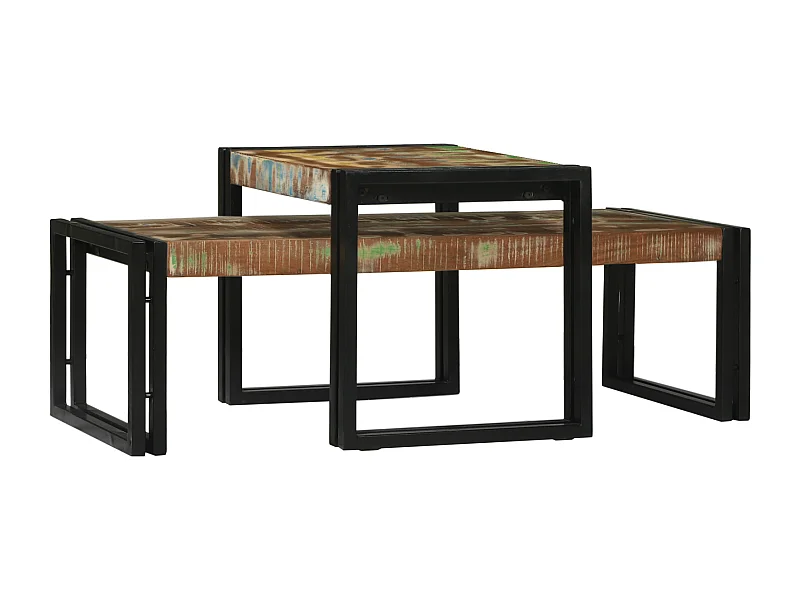 Set van 2 salontafels van gerecycled massief hout