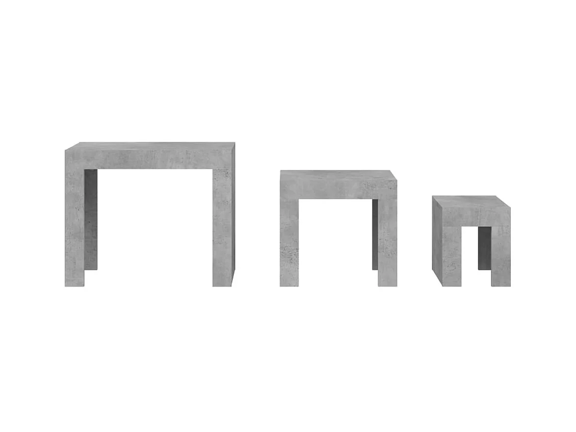 Tavolini da caffè impilabili a 3 pezzi, grigio cemento, legno ingegnerizzato