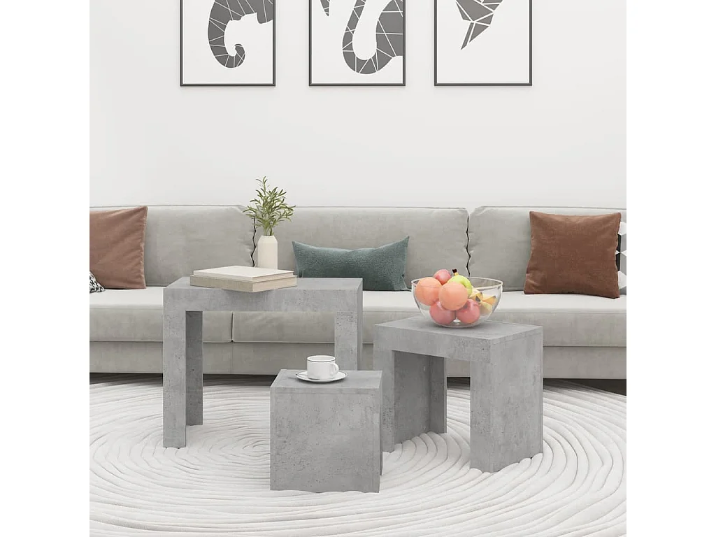 Tables basses gigognes 3 pcs Gris béton Bois d'ingénierie