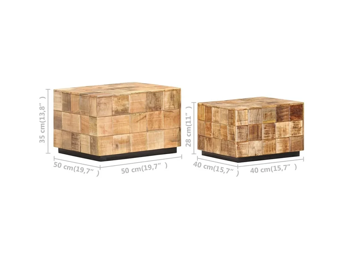 Tables basses 2 pcs avec design de blocs Bois de manguier brut