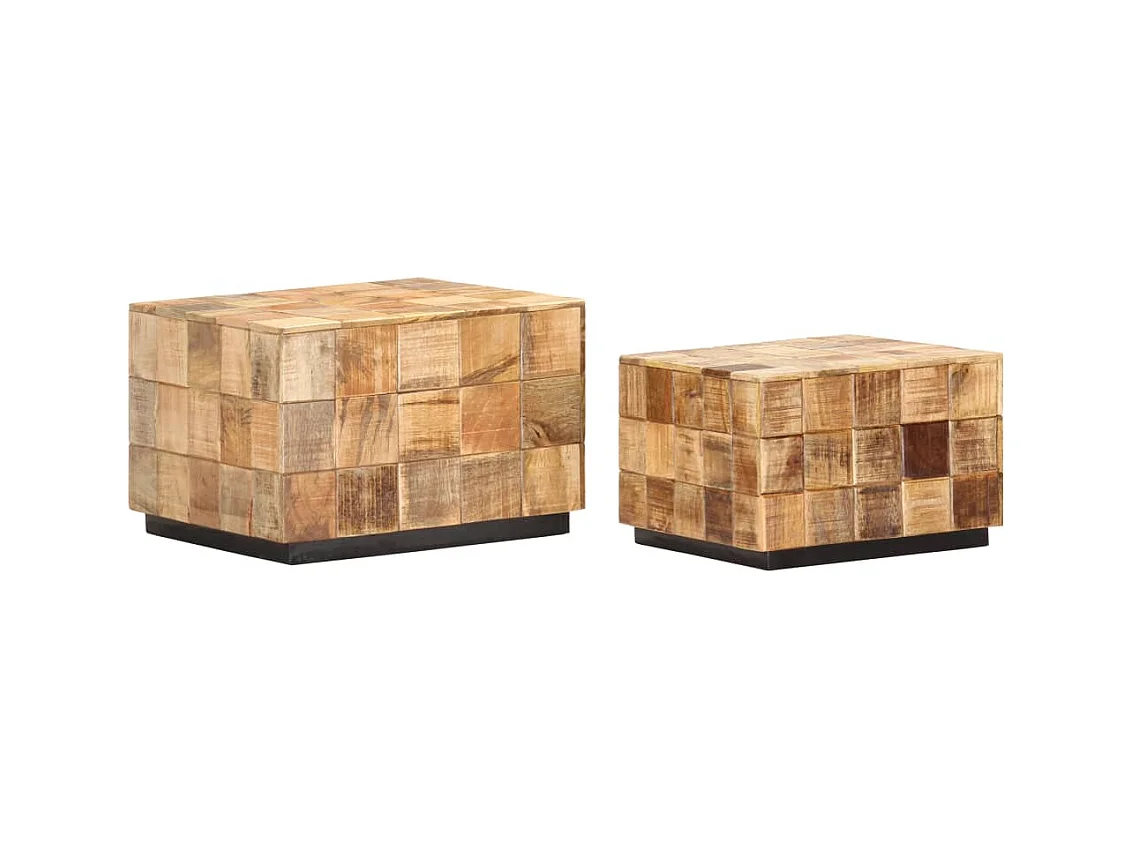 Tables basses 2 pcs avec design de blocs Bois de manguier brut