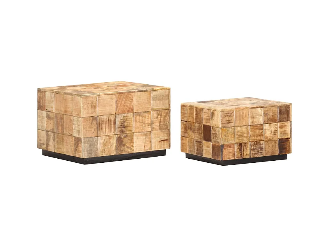 Tables basses 2 pcs avec design de blocs Bois de manguier brut
