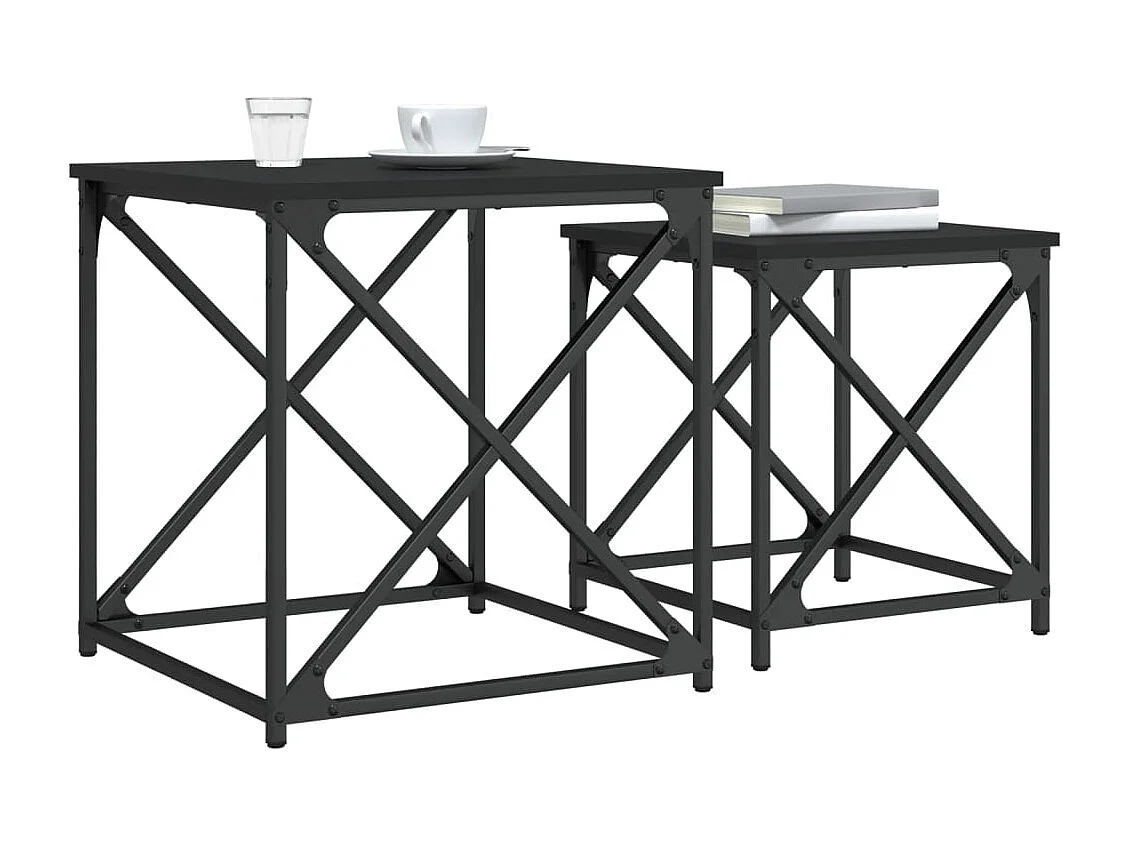 Tables basses gigognes 2 pcs noir bois d'ingénierie