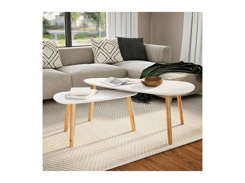 Ensemble de tables basses 2 pcs Bois de pin massif Blanc