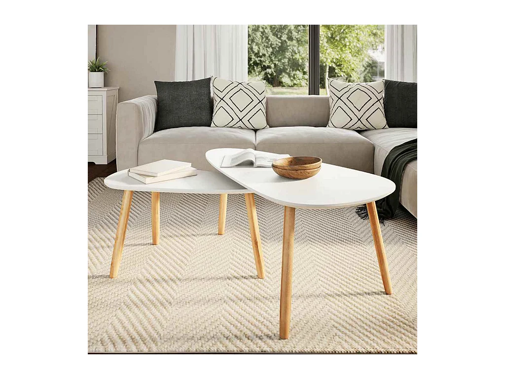 Ensemble de tables basses 2 pcs Bois de pin massif Blanc
