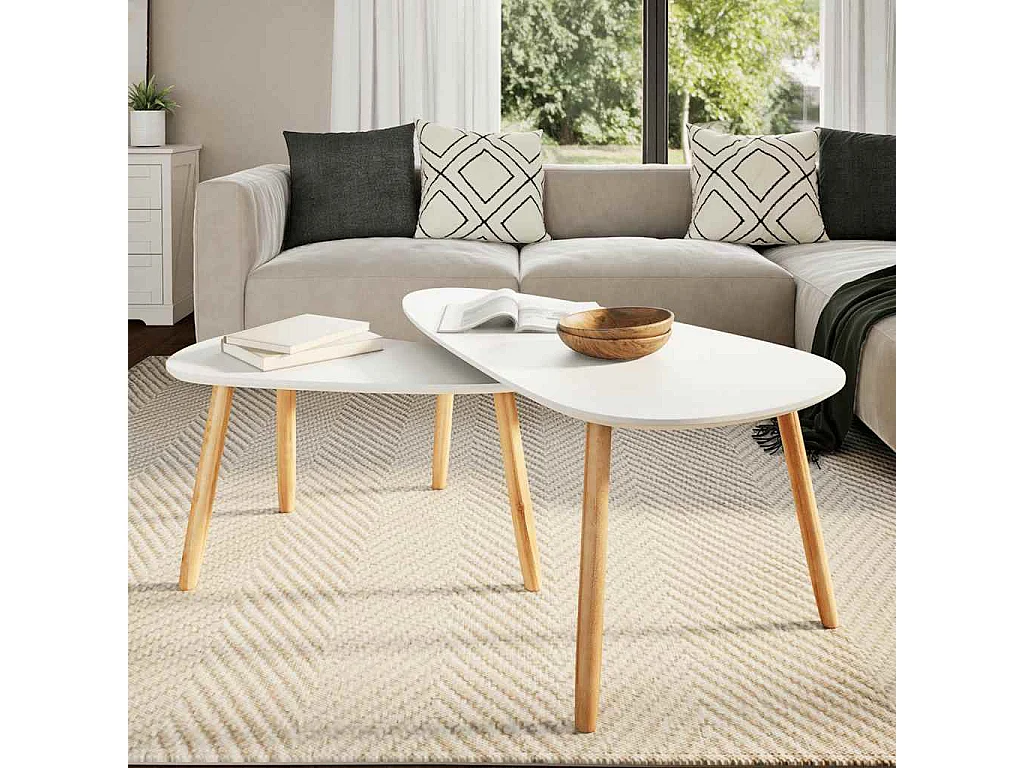 Ensemble de tables basses 2 pcs Bois de pin massif Blanc