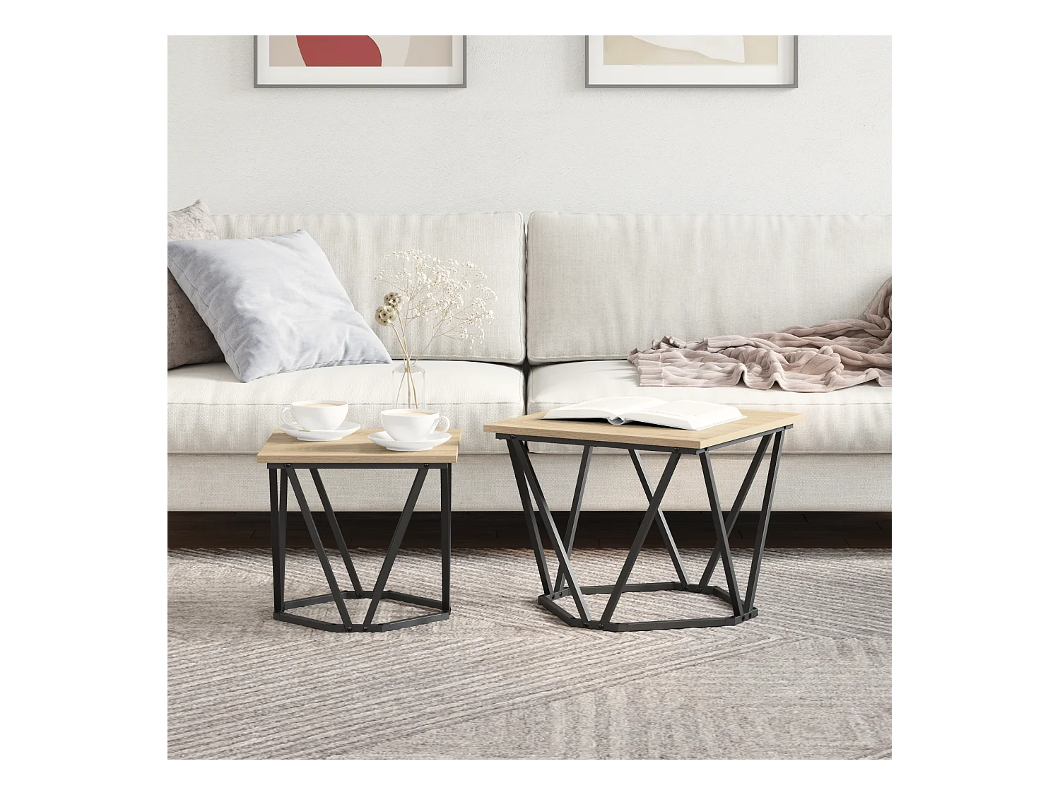 2-delige Sonoma eikenhouten bijzettafels