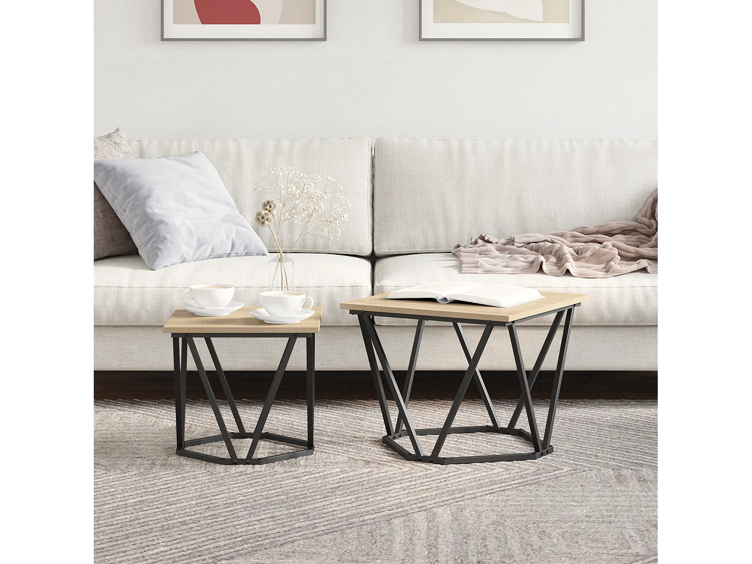 Tables d'appoint 2 pcs en bois d'ingénierie chêne Sonoma