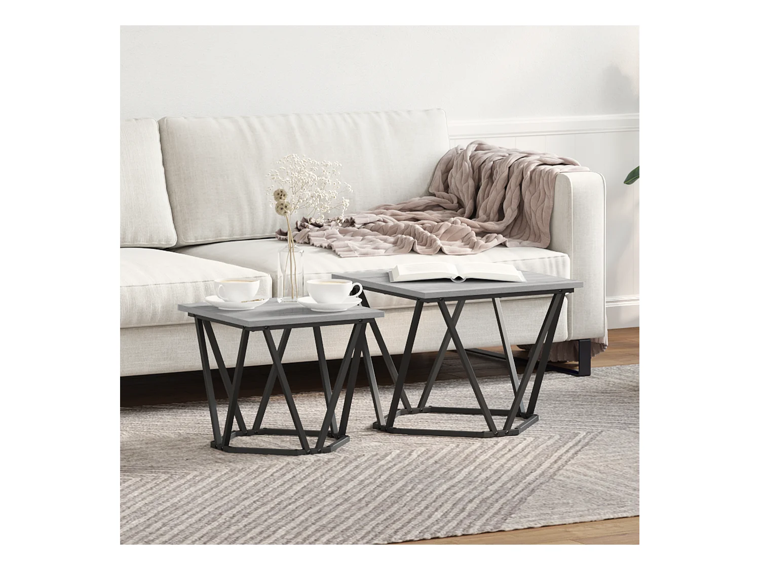 Set di 2 tavolini laterali in legno ingegnerizzato grigio Sonoma