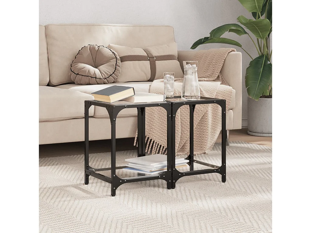 Tables basses avec dessus en verre transparent 2 pcs acier