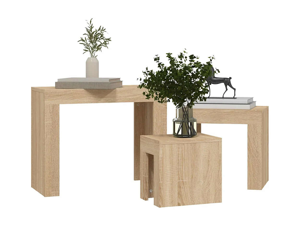 3-delige salontafelset, Sonoma eiken, bewerkt hout