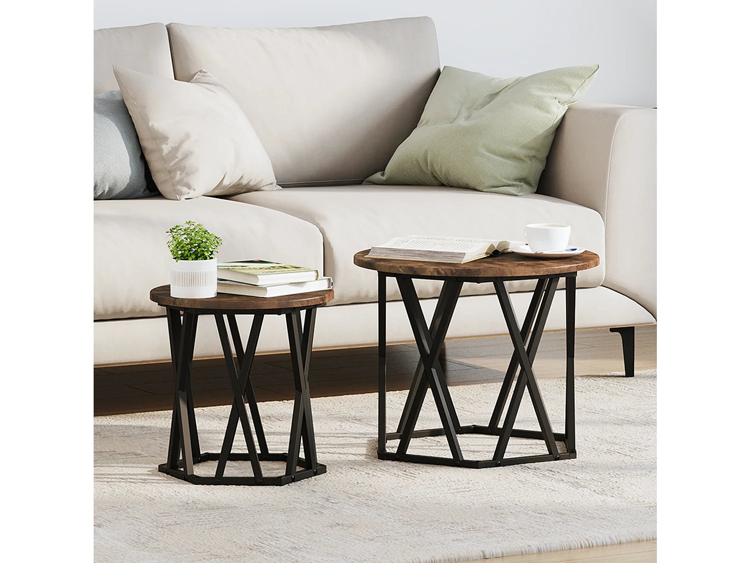 mesas auxiliares nido de madera de ingeniería de roble ahumado