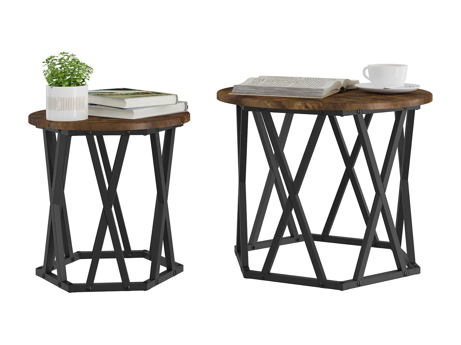 mesas auxiliares nido de madera de ingeniería de roble ahumado