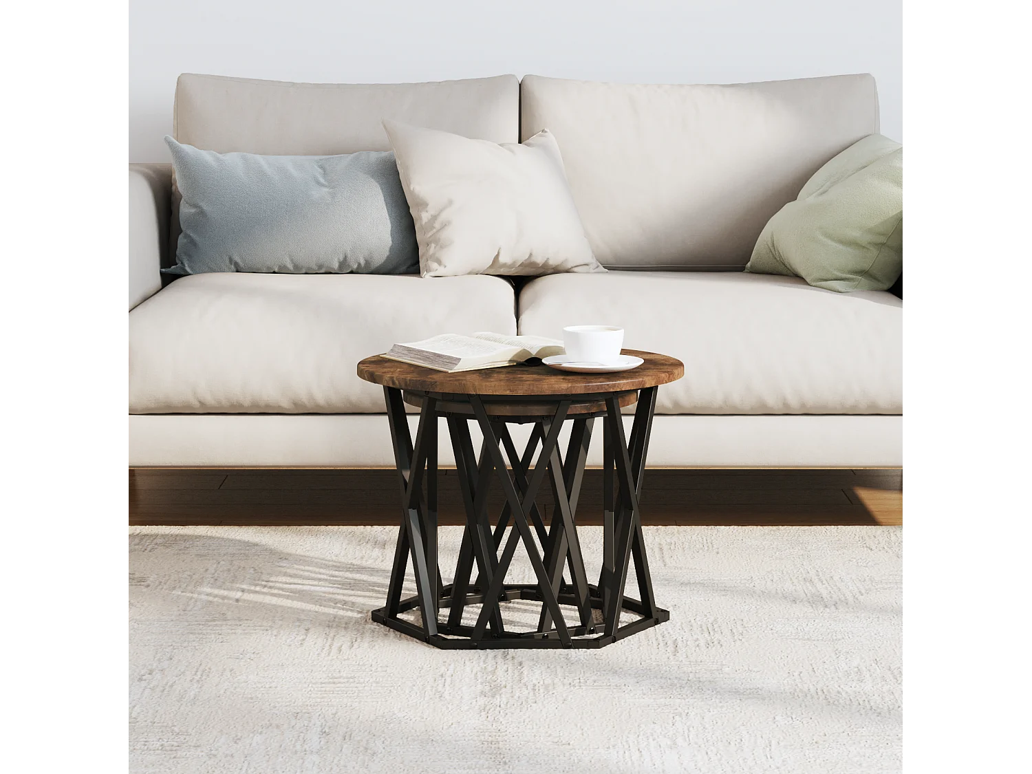 mesas auxiliares nido de madera de ingeniería de roble ahumado