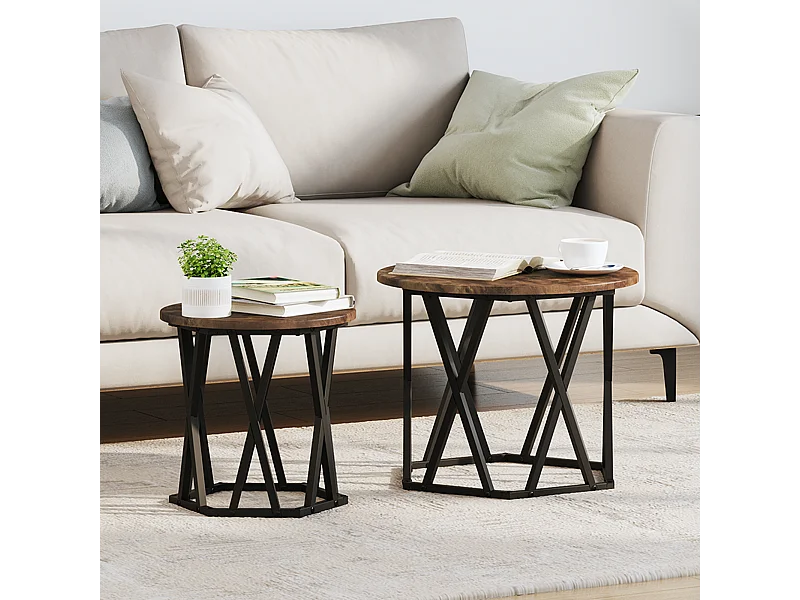 mesas auxiliares nido de madera de ingeniería de roble ahumado