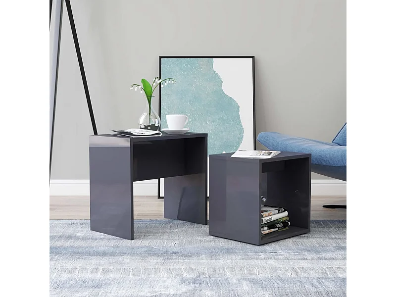 Ensemble de table basse Gris brillant Bois d'ingénierie