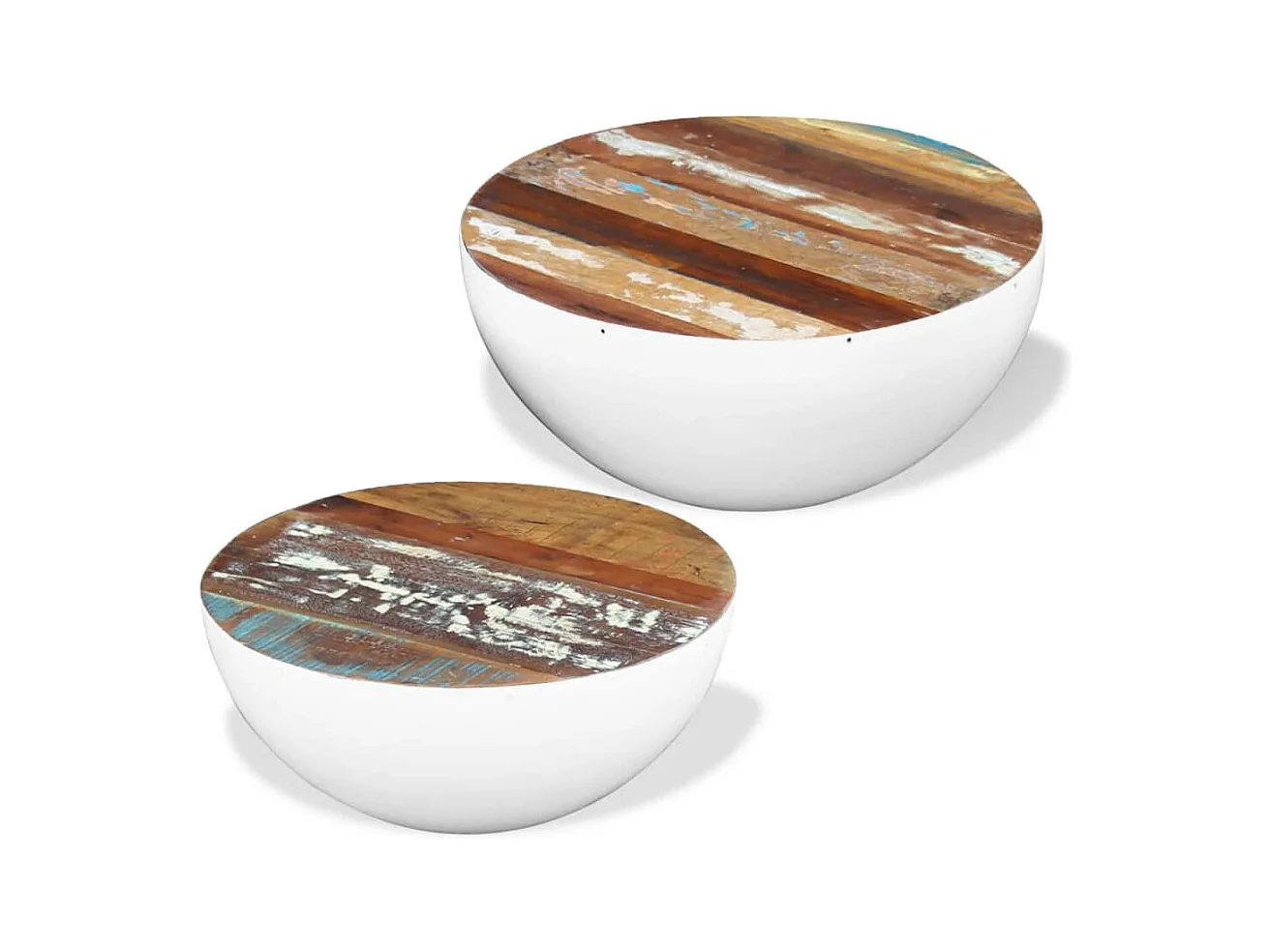 Set di 2 tavolini da caffè a forma di ciotola in legno di recupero