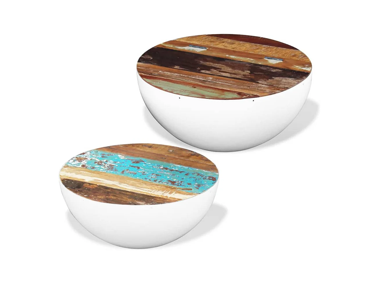 Set di 2 tavolini da caffè a forma di ciotola in legno di recupero