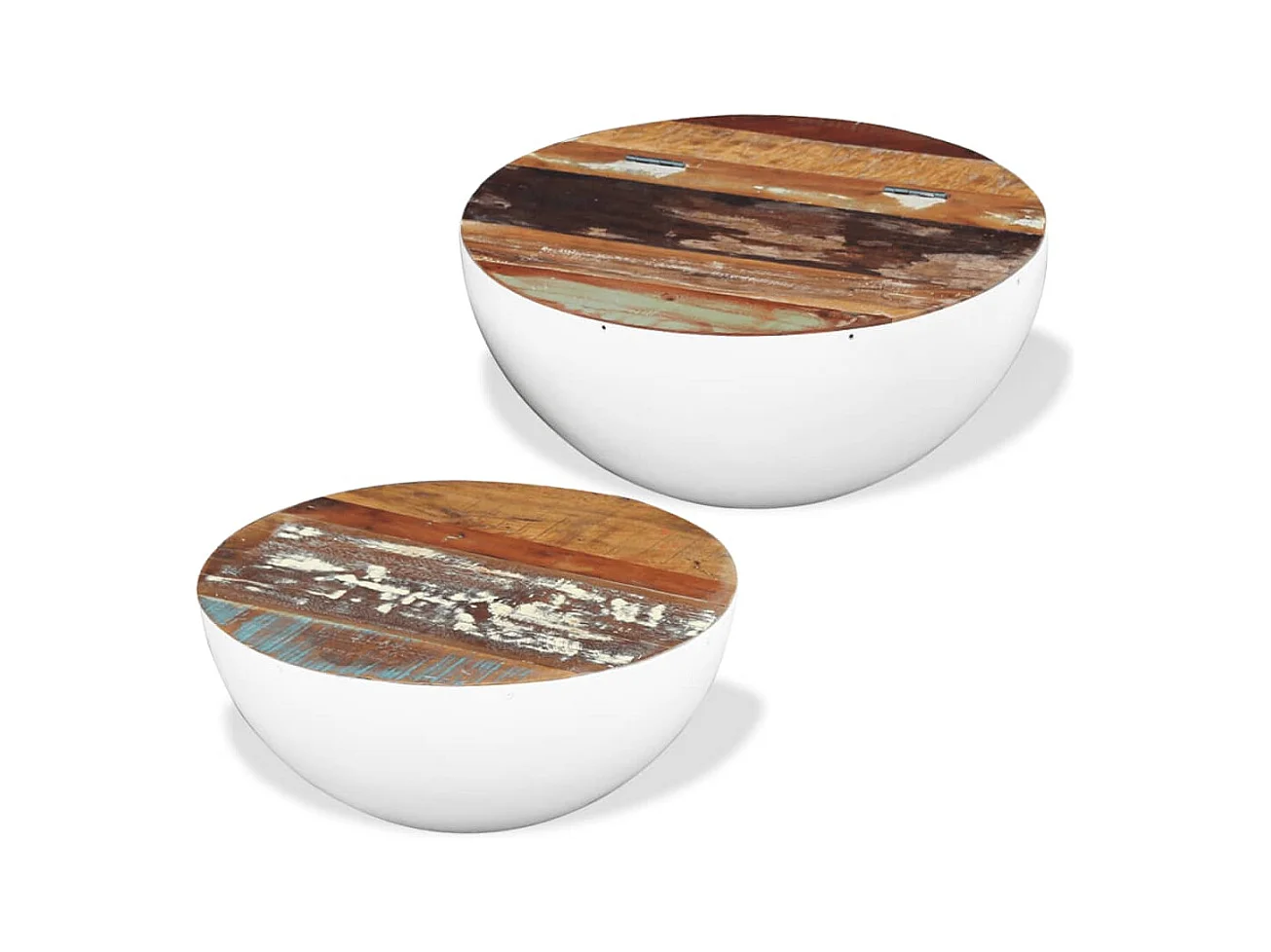 Set di 2 tavolini da caffè a forma di ciotola in legno di recupero