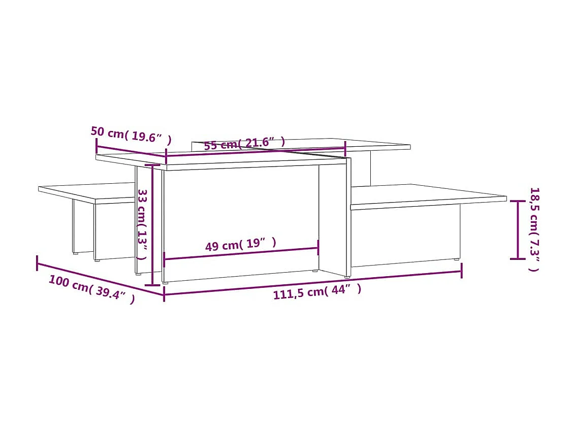 Salontafels 2 stuks betongrijs bewerkt hout