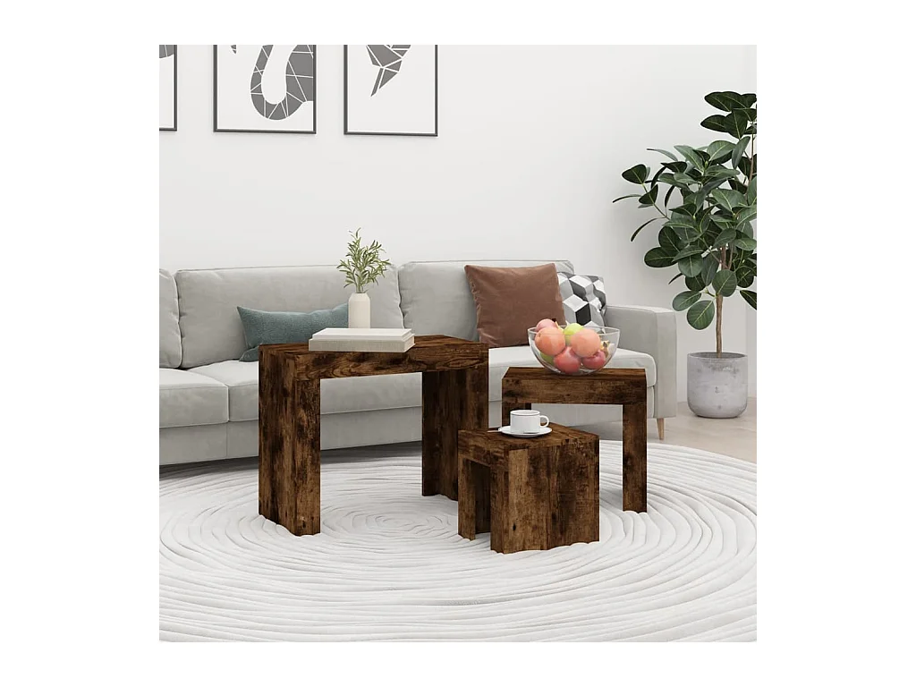 Tables basses gigognes 3 pcs Chêne fumé Bois d'ingénierie