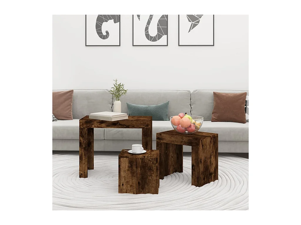 Tables basses gigognes 3 pcs Chêne fumé Bois d'ingénierie