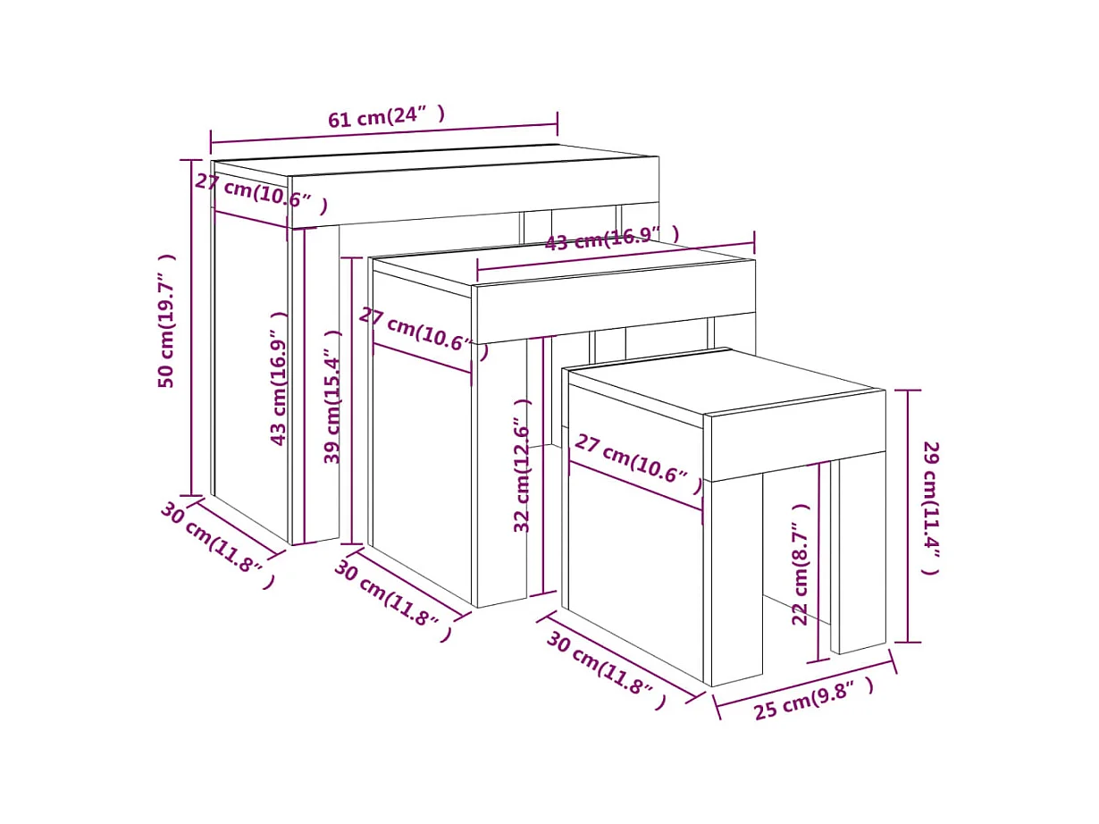 Tables basses gigognes 3 pcs Chêne fumé Bois d'ingénierie