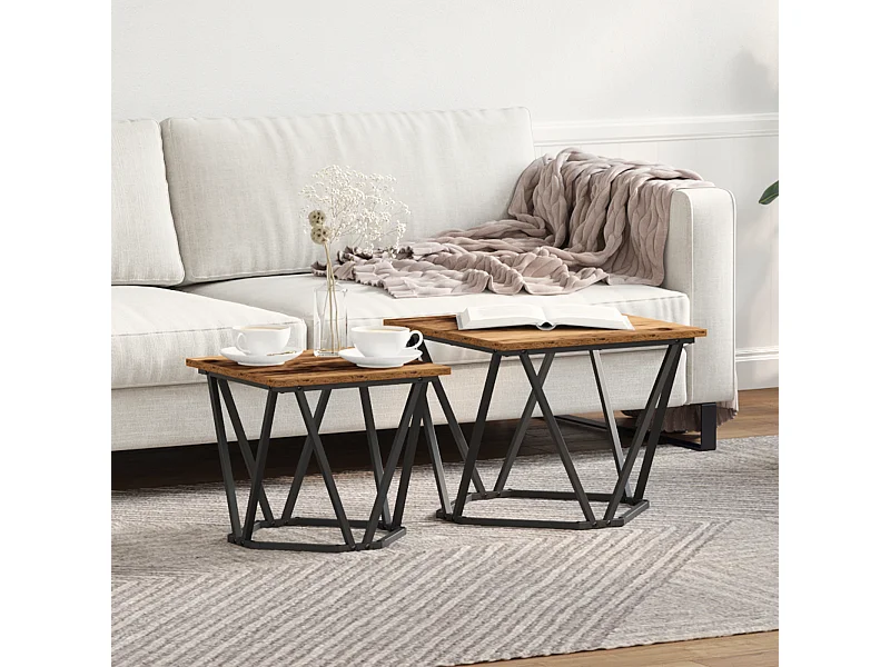 Tables d'appoint 2 pcs en bois ancien et en bois d'ingénierie