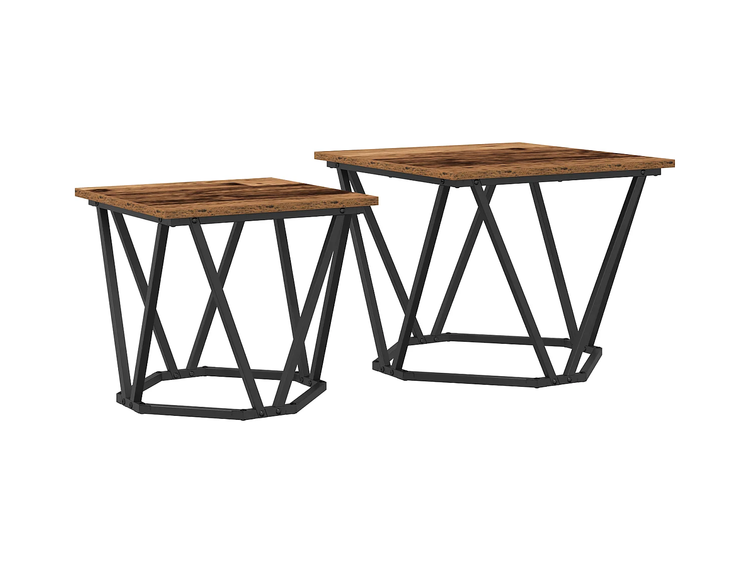 Tables d'appoint 2 pcs en bois ancien et en bois d'ingénierie