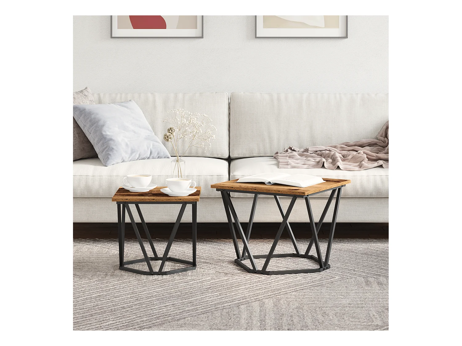 Tables d'appoint 2 pcs en bois ancien et en bois d'ingénierie