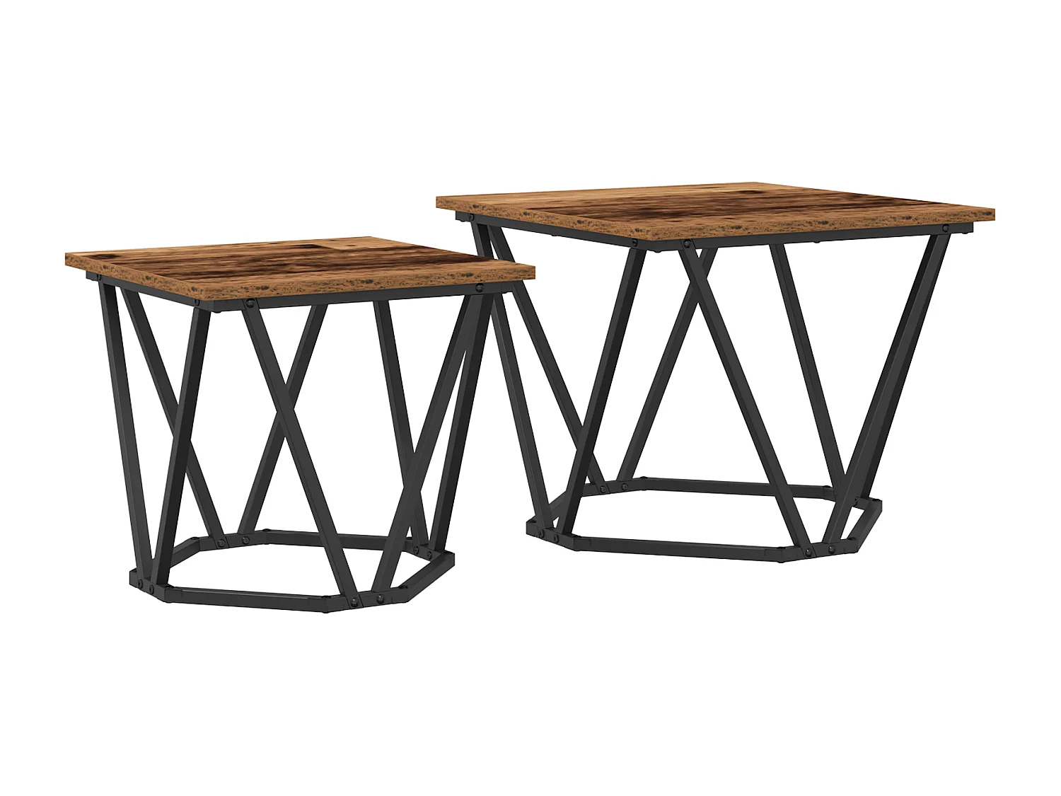 Tables d'appoint 2 pcs en bois ancien et en bois d'ingénierie