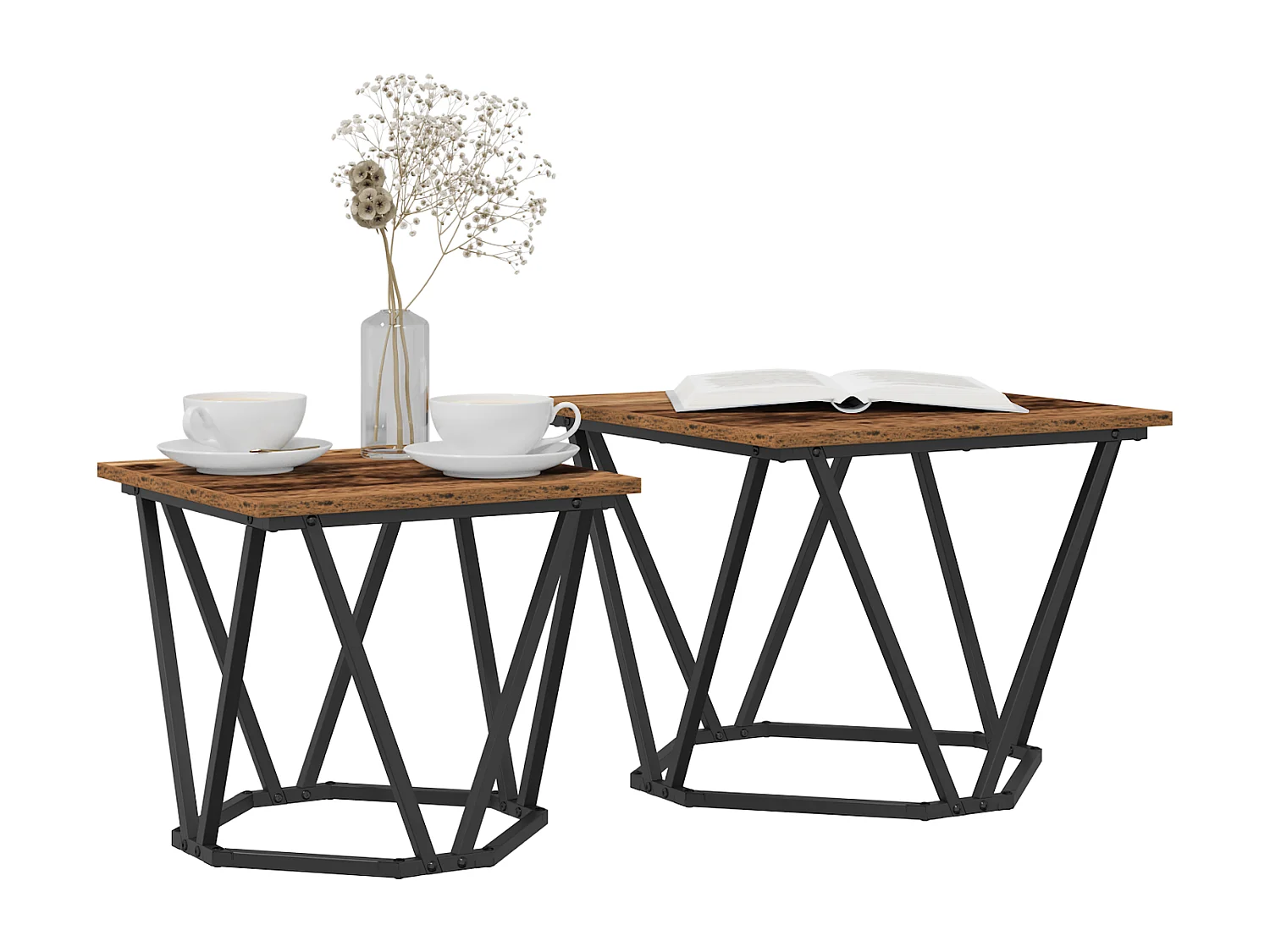 Tables d'appoint 2 pcs en bois ancien et en bois d'ingénierie