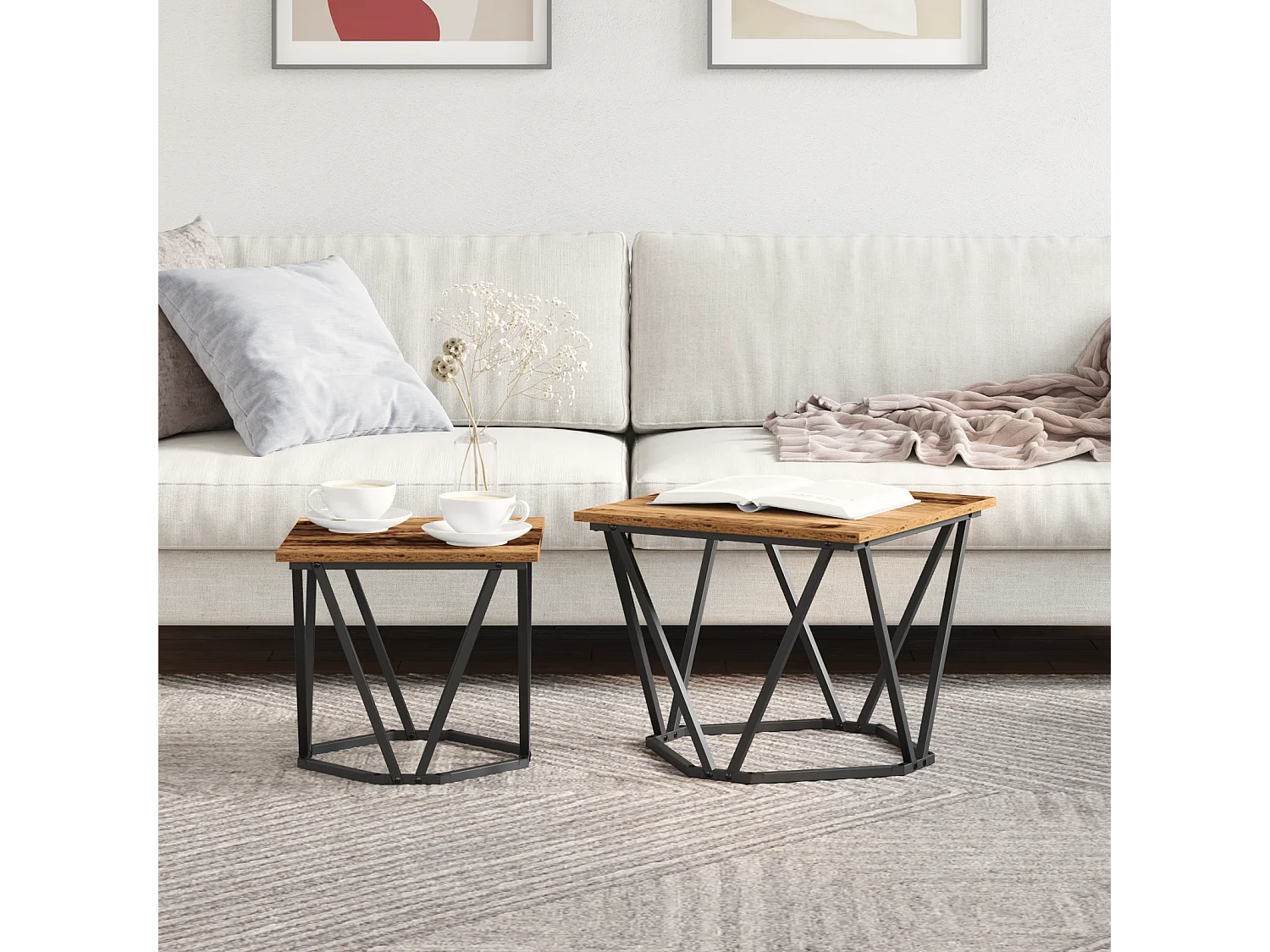 Tables d'appoint 2 pcs en bois ancien et en bois d'ingénierie