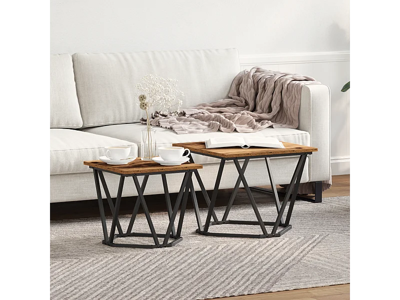 Tables d'appoint 2 pcs en bois ancien et en bois d'ingénierie