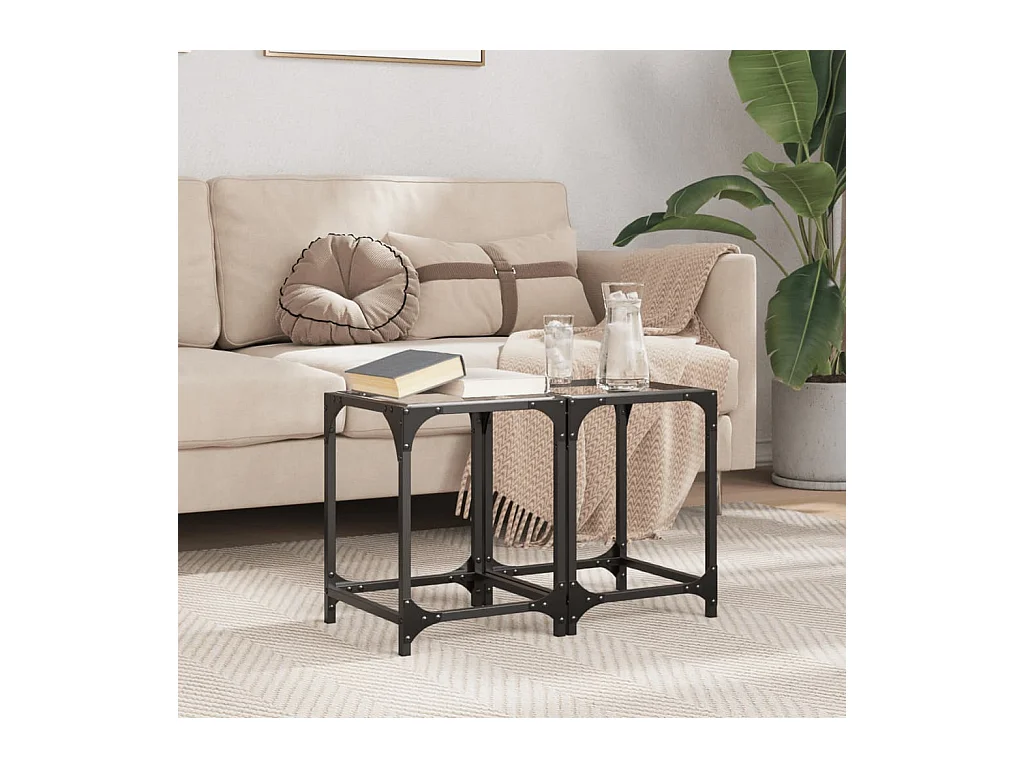 Salontafels met transparant glazen blad 2 stuks staal