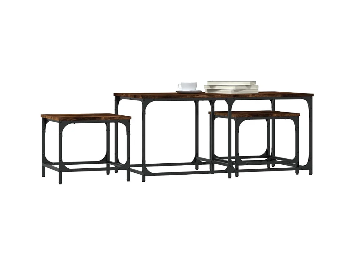 Tables basses gigognes 3 pcs chêne fumé bois d'ingénierie