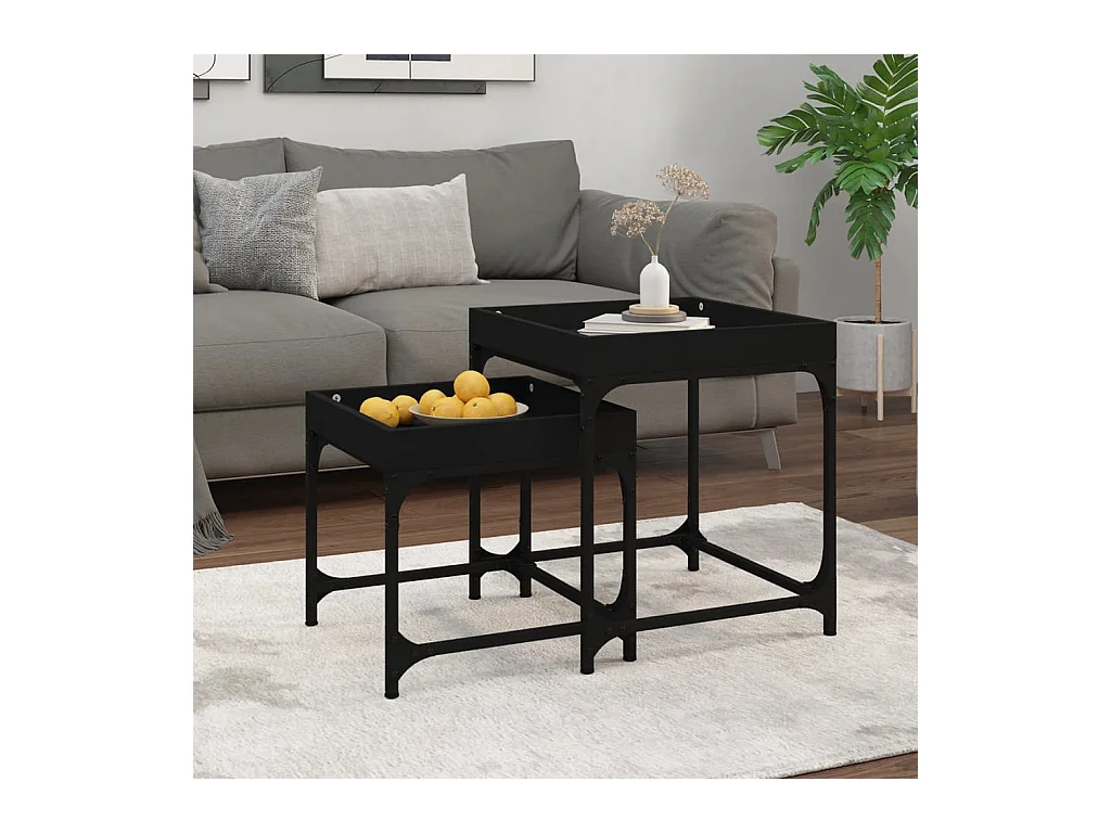 Bijzettafels 2 stuks Zwart bewerkt hout