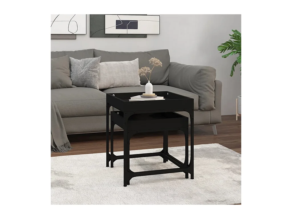 Bijzettafels 2 stuks Zwart bewerkt hout