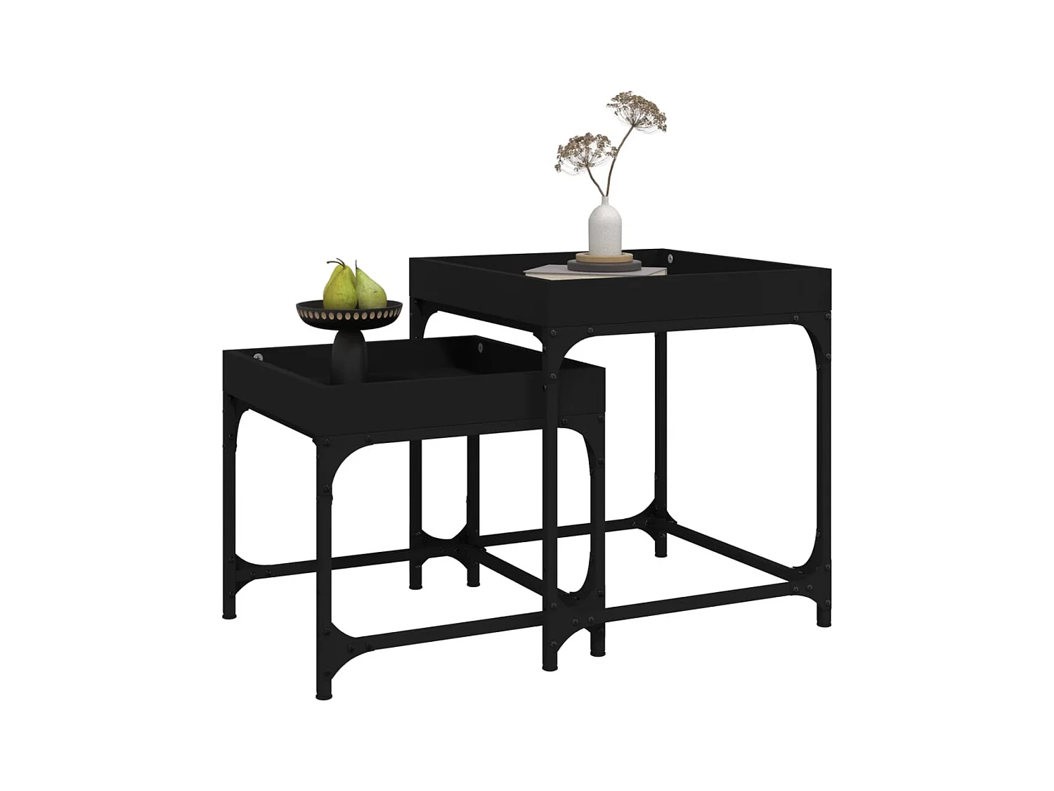 Bijzettafels 2 stuks Zwart bewerkt hout