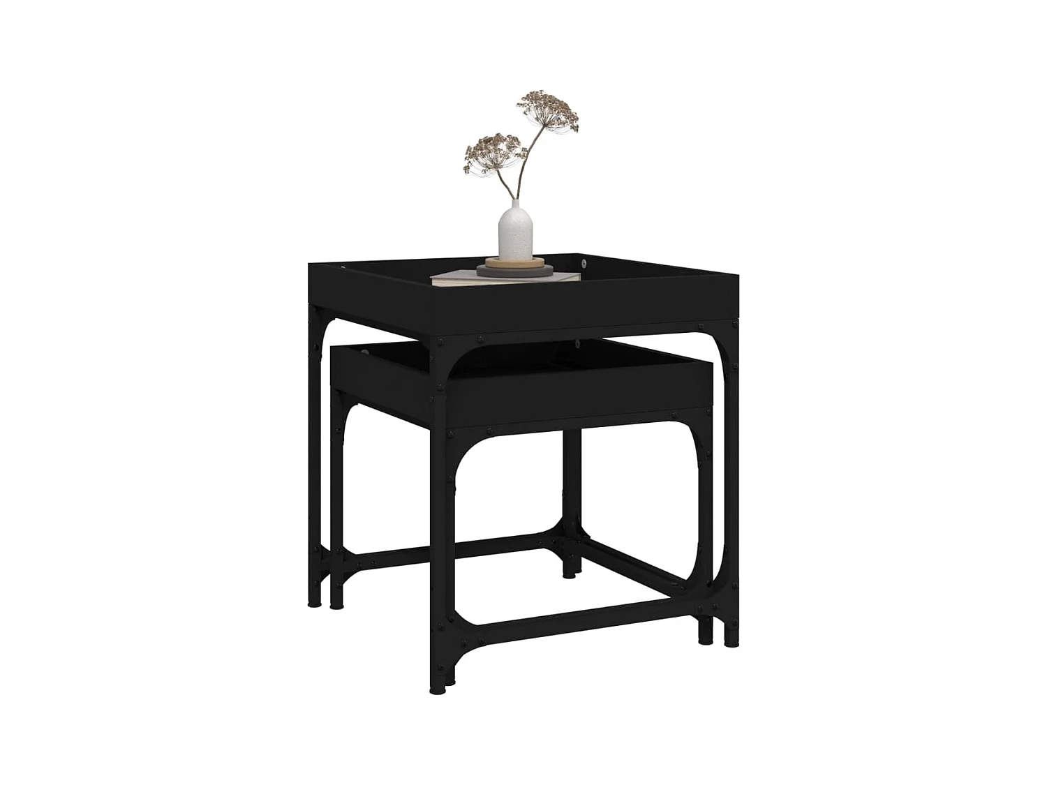 Bijzettafels 2 stuks Zwart bewerkt hout