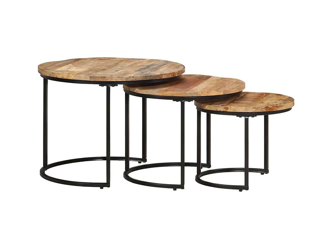 Tables gigognes 3 pcs Bois de manguier brut