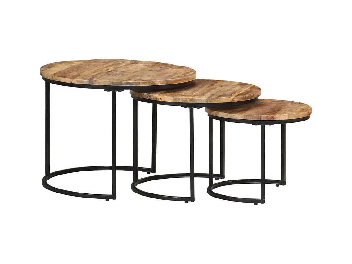 Tables gigognes 3 pcs Bois de manguier brut
