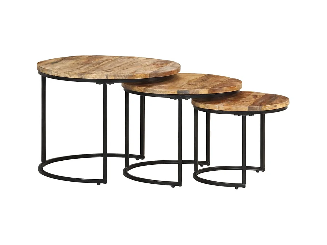 Tables gigognes 3 pcs Bois de manguier brut