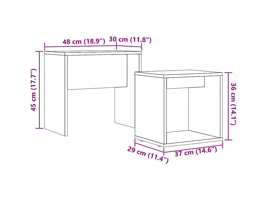 Nestbare salontafels 2 stuks Handgemaakt eikenhout