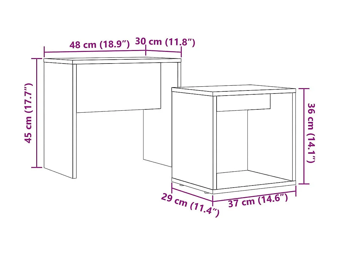 Mesas de centro nido de 2 piezas, madera de ingeniería de roble, hechas a mano