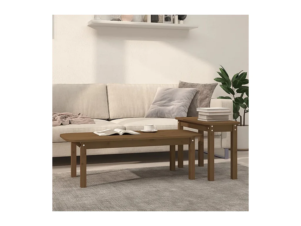 2-delige salontafelset honingbruin massief grenenhout